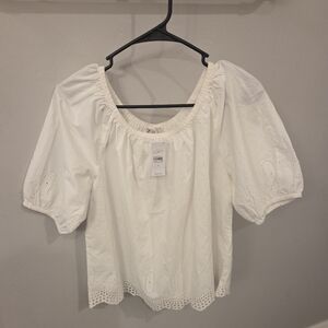 NWT LOFT White Eyelet Blouse with Puff Sleeves